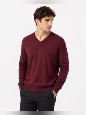 Burgundy  V-Neck 100% Cashmere Long Sleeve Pullover Sweater Mens  Size XL